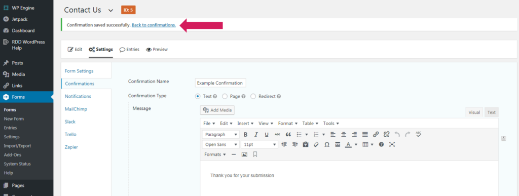 How to Customize Confirmations message in Gravity Forms