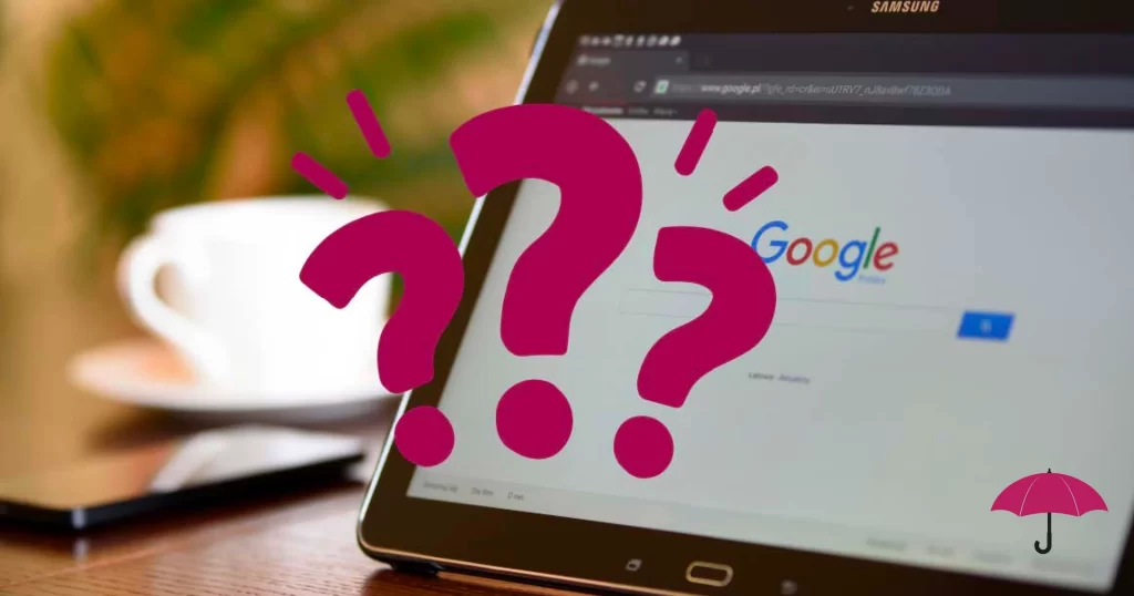 a google web search engine featuring pictures of question marks, representing confusion
