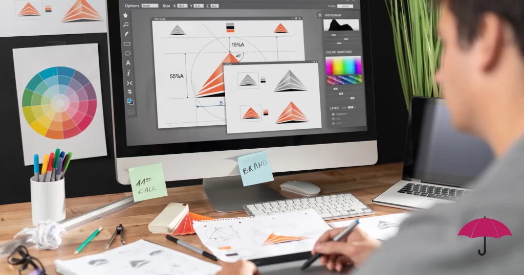a person working on brand design on a desktop computer