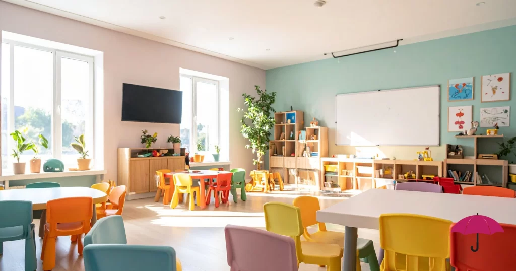 picture of a colorful kindergarten classroom