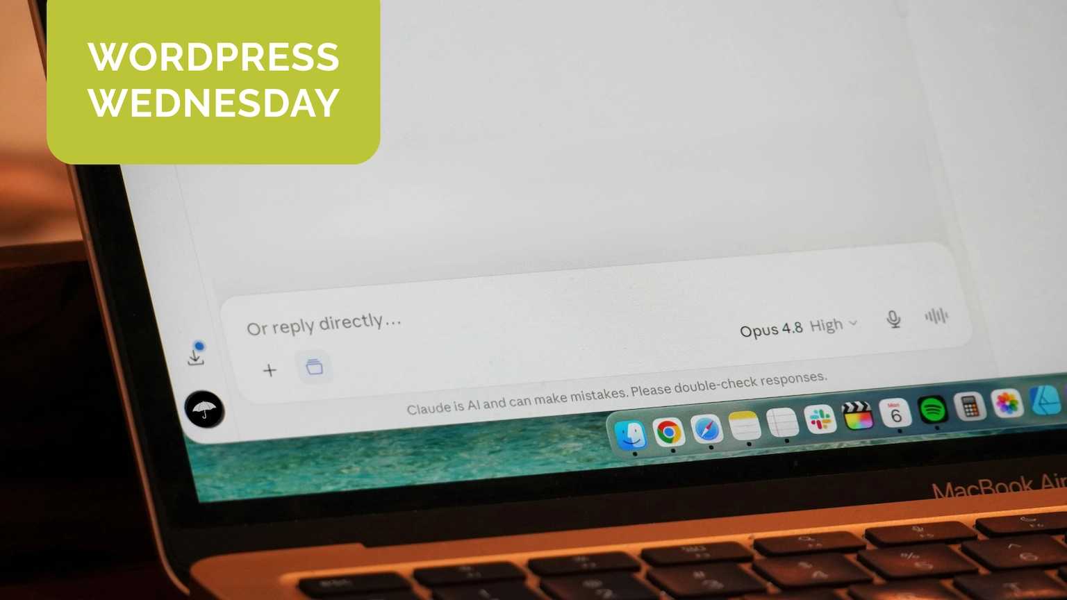 Close-up of laptop screen showing an AI chat assistant reply box